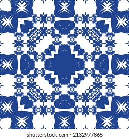 Antique azulejo tiles patchwork. Stylish design. Vector seamless pattern theme. Blue spain and portuguese decor for bags, smartphone cases, T-shirts, linens or scrapbooking.