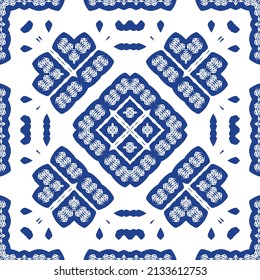 Baldosas de azulejos antiguos. Diseño elegante. Tema del patrón sin fisuras del vector. España azul y decoración portuguesa para bolsas, estuches para smartphones, camisetas, ropa de cama o scrapbooking.