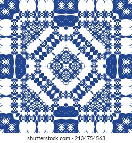 Antique azulejo tiles patchwork. Stylish design. Vector seamless pattern theme. Blue spain and portuguese decor for bags, smartphone cases, T-shirts, linens or scrapbooking.