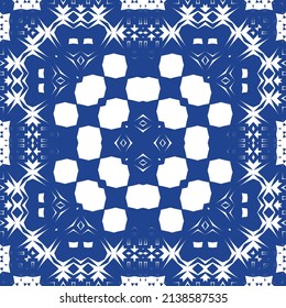 Antique azulejo tiles patchwork. Stylish design. Vector seamless pattern theme. Blue spain and portuguese decor for bags, smartphone cases, T-shirts, linens or scrapbooking.