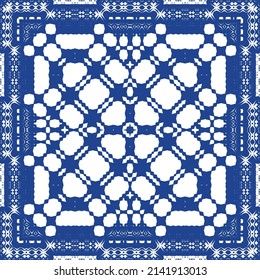 Antique azulejo tiles patchwork. Stylish design. Vector seamless pattern theme. Blue spain and portuguese decor for bags, smartphone cases, T-shirts, linens or scrapbooking.
