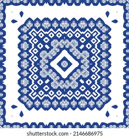 Antique azulejo tiles patchwork. Stylish design. Vector seamless pattern theme. Blue spain and portuguese decor for bags, smartphone cases, T-shirts, linens or scrapbooking.