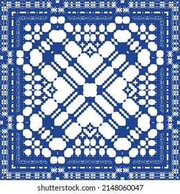 Antique azulejo tiles patchwork. Stylish design. Vector seamless pattern theme. Blue spain and portuguese decor for bags, smartphone cases, T-shirts, linens or scrapbooking.
