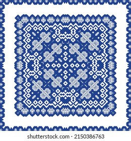 Antique azulejo tiles patchwork. Stylish design. Vector seamless pattern theme. Blue spain and portuguese decor for bags, smartphone cases, T-shirts, linens or scrapbooking.