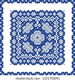 Antique azulejo tiles patchwork. Stylish design. Vector seamless pattern theme. Blue spain and portuguese decor for bags, smartphone cases, T-shirts, linens or scrapbooking.