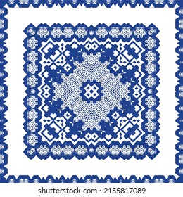 Antique azulejo tiles patchwork. Stylish design. Vector seamless pattern theme. Blue spain and portuguese decor for bags, smartphone cases, T-shirts, linens or scrapbooking.