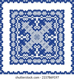 Antique azulejo tiles patchwork. Stylish design. Vector seamless pattern theme. Blue spain and portuguese decor for bags, smartphone cases, T-shirts, linens or scrapbooking.