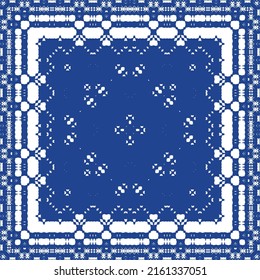 Antique azulejo tiles patchwork. Stylish design. Vector seamless pattern theme. Blue spain and portuguese decor for bags, smartphone cases, T-shirts, linens or scrapbooking.