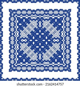Antique azulejo tiles patchwork. Stylish design. Vector seamless pattern theme. Blue spain and portuguese decor for bags, smartphone cases, T-shirts, linens or scrapbooking.