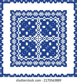 Antique azulejo tiles patchwork. Stylish design. Vector seamless pattern theme. Blue spain and portuguese decor for bags, smartphone cases, T-shirts, linens or scrapbooking.