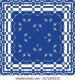 Antique azulejo tiles patchwork. Stylish design. Vector seamless pattern theme. Blue spain and portuguese decor for bags, smartphone cases, T-shirts, linens or scrapbooking.