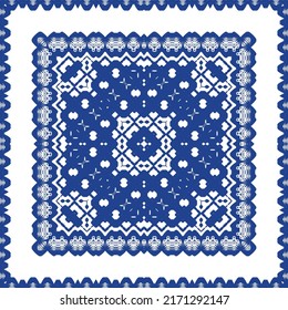 Antique azulejo tiles patchwork. Stylish design. Vector seamless pattern theme. Blue spain and portuguese decor for bags, smartphone cases, T-shirts, linens or scrapbooking.