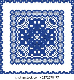 Antique azulejo tiles patchwork. Stylish design. Vector seamless pattern theme. Blue spain and portuguese decor for bags, smartphone cases, T-shirts, linens or scrapbooking.