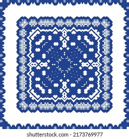 Antique azulejo tiles patchwork. Stylish design. Vector seamless pattern theme. Blue spain and portuguese decor for bags, smartphone cases, T-shirts, linens or scrapbooking.