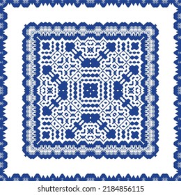 Antique azulejo tiles patchwork. Stylish design. Vector seamless pattern theme. Blue spain and portuguese decor for bags, smartphone cases, T-shirts, linens or scrapbooking.