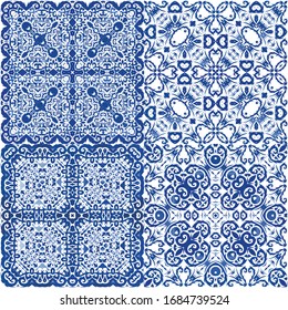 Antique azulejo tiles patchwork. Universal design. Vector seamless pattern concept. spain and portuguese decor for bags, smartphone cases, T-shirts, linens or scrapbooking.