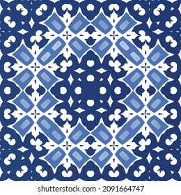 Baldosas de azulejos antiguos. Diseño universal. Plantilla de patrón sin problemas del vector. España azul y decoración portuguesa para bolsas, estuches para smartphones, camisetas, ropa de cama o scrapbooking.