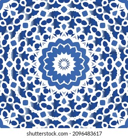 Antique azulejo tiles patchwork. Universal design. Vector seamless pattern elements. Blue spain and portuguese decor for bags, smartphone cases, T-shirts, linens or scrapbooking.