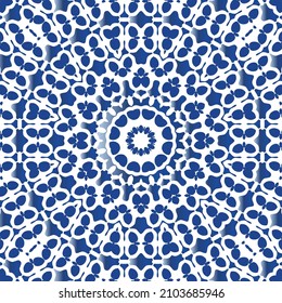 Antique azulejo tiles patchwork. Universal design. Vector seamless pattern elements. Blue spain and portuguese decor for bags, smartphone cases, T-shirts, linens or scrapbooking.