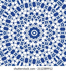 Antique azulejo tiles patchwork. Universal design. Vector seamless pattern elements. Blue spain and portuguese decor for bags, smartphone cases, T-shirts, linens or scrapbooking.
