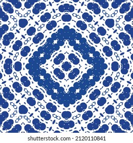 Antique azulejo tiles patchwork. Universal design. Vector seamless pattern elements. Blue spain and portuguese decor for bags, smartphone cases, T-shirts, linens or scrapbooking.