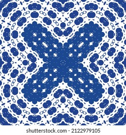 Antique azulejo tiles patchwork. Universal design. Vector seamless pattern elements. Blue spain and portuguese decor for bags, smartphone cases, T-shirts, linens or scrapbooking.