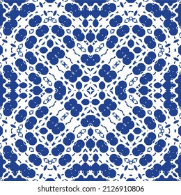 Antique azulejo tiles patchwork. Universal design. Vector seamless pattern elements. Blue spain and portuguese decor for bags, smartphone cases, T-shirts, linens or scrapbooking.