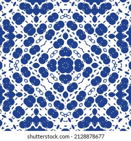 Antique azulejo tiles patchwork. Universal design. Vector seamless pattern elements. Blue spain and portuguese decor for bags, smartphone cases, T-shirts, linens or scrapbooking.