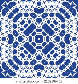 Antique azulejo tiles patchwork. Universal design. Vector seamless pattern elements. Blue spain and portuguese decor for bags, smartphone cases, T-shirts, linens or scrapbooking.