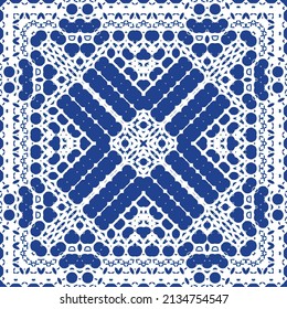 Antique azulejo tiles patchwork. Universal design. Vector seamless pattern elements. Blue spain and portuguese decor for bags, smartphone cases, T-shirts, linens or scrapbooking.
