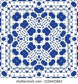 Antique azulejo tiles patchwork. Universal design. Vector seamless pattern elements. Blue spain and portuguese decor for bags, smartphone cases, T-shirts, linens or scrapbooking.