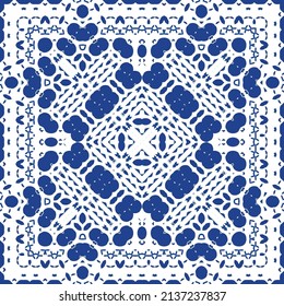 Antique azulejo tiles patchwork. Universal design. Vector seamless pattern elements. Blue spain and portuguese decor for bags, smartphone cases, T-shirts, linens or scrapbooking.