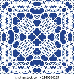 Antique azulejo tiles patchwork. Universal design. Vector seamless pattern elements. Blue spain and portuguese decor for bags, smartphone cases, T-shirts, linens or scrapbooking.