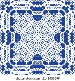Antique azulejo tiles patchwork. Universal design. Vector seamless pattern elements. Blue spain and portuguese decor for bags, smartphone cases, T-shirts, linens or scrapbooking.