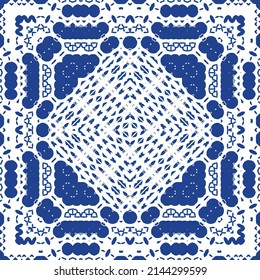 Antique azulejo tiles patchwork. Universal design. Vector seamless pattern elements. Blue spain and portuguese decor for bags, smartphone cases, T-shirts, linens or scrapbooking.
