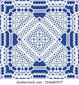 Antique azulejo tiles patchwork. Universal design. Vector seamless pattern elements. Blue spain and portuguese decor for bags, smartphone cases, T-shirts, linens or scrapbooking.