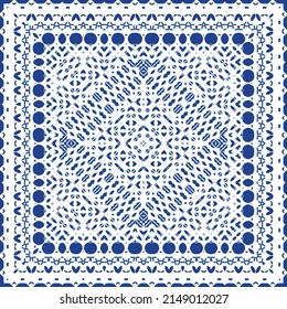 Antique azulejo tiles patchwork. Universal design. Vector seamless pattern elements. Blue spain and portuguese decor for bags, smartphone cases, T-shirts, linens or scrapbooking.