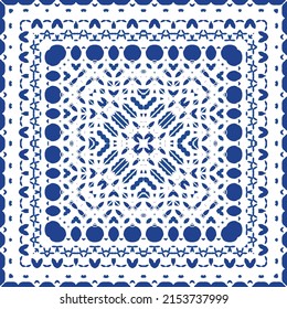 Antique azulejo tiles patchwork. Universal design. Vector seamless pattern elements. Blue spain and portuguese decor for bags, smartphone cases, T-shirts, linens or scrapbooking.