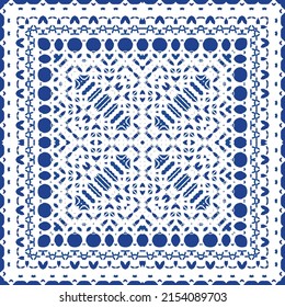 Antique azulejo tiles patchwork. Universal design. Vector seamless pattern elements. Blue spain and portuguese decor for bags, smartphone cases, T-shirts, linens or scrapbooking.