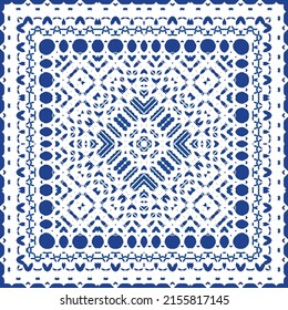 Antique azulejo tiles patchwork. Universal design. Vector seamless pattern elements. Blue spain and portuguese decor for bags, smartphone cases, T-shirts, linens or scrapbooking.