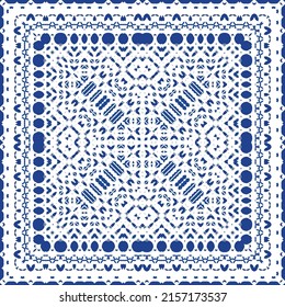 Antique azulejo tiles patchwork. Universal design. Vector seamless pattern elements. Blue spain and portuguese decor for bags, smartphone cases, T-shirts, linens or scrapbooking.