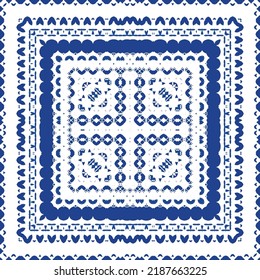 Antique azulejo tiles patchwork. Universal design. Vector seamless pattern elements. Blue spain and portuguese decor for bags, smartphone cases, T-shirts, linens or scrapbooking.