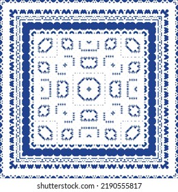 Antique azulejo tiles patchwork. Universal design. Vector seamless pattern elements. Blue spain and portuguese decor for bags, smartphone cases, T-shirts, linens or scrapbooking.