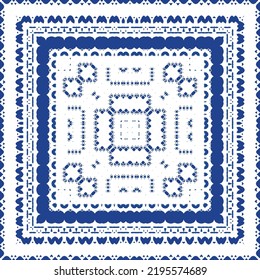 Antique azulejo tiles patchwork. Universal design. Vector seamless pattern elements. Blue spain and portuguese decor for bags, smartphone cases, T-shirts, linens or scrapbooking.