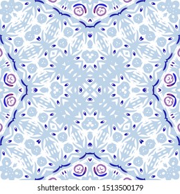 Antique azulejo tiles patchwork. Vector seamless pattern theme. Hand drawn design. Blue spain and portuguese decor for bags, smartphone cases, T-shirts, linens or scrapbooking.