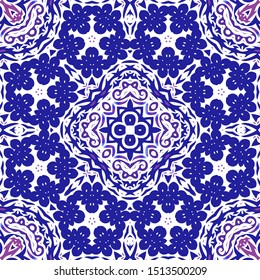 Antique azulejo tiles patchwork. Vector seamless pattern elements. Creative design. Blue spain and portuguese decor for bags, smartphone cases, T-shirts, linens or scrapbooking.