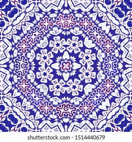 Antique azulejo tiles patchwork. Vector seamless pattern template. Geometric design. Blue spain and portuguese decor for bags, smartphone cases, T-shirts, linens or scrapbooking.