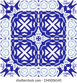 Antique azulejo tiles patchwork. Vector seamless pattern frame. Kitchen design. Blue spain and portuguese decor for bags, smartphone cases, T-shirts, linens or scrapbooking.