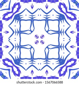 Antique azulejo tiles patchwork. Vector seamless pattern theme. Fashionable design. Blue spain and portuguese decor for bags, smartphone cases, T-shirts, linens or scrapbooking.