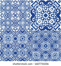 Antique azulejo tiles patchwork. Vector seamless pattern elements. Original design. spain and portuguese decor for bags, smartphone cases, T-shirts, linens or scrapbooking.